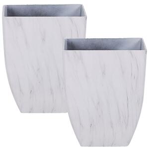 Set med 2 Utomhus Inomhus Blomkrukor 35x35x42.5 cm Marmoreffekt Vit Stenmix Fyrkantiga Modern Design Beliani
