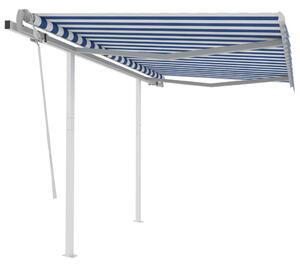 Markis med stolpar manuellt infällbar 3x2,5 m blå och vit