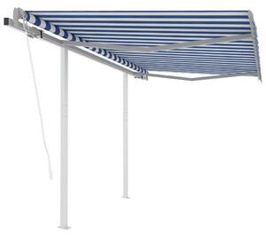 Markis med stolpar automatisk infällbar 3x2,5 m blå och vit