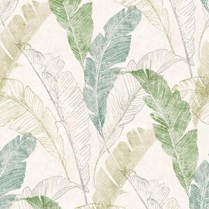 DUTCH WALLCOVERINGS Tapet tropiska blad grå och grön