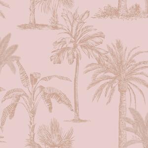 DUTCH WALLCOVERINGS Tapet tropiska träd rosa