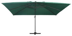 Frihängande parasoll med aluminiumstång & LED 400x300 cm grön