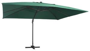 Frihängande parasoll med aluminiumstång & LED 400x300 cm grön