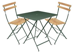Fermob - Bistro matgrupp bord 71cm & 2 trä stolar cedar green - Matgrupper utomhus