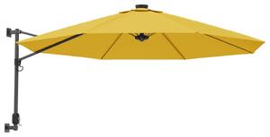 Väggmonterat parasoll med LED-lampor gul 290 cm