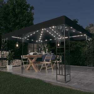 Paviljong med dubbeltak och ljusslinga LED 3x4 m antracit