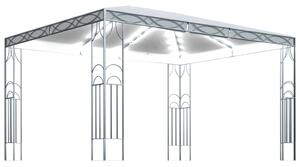 Paviljong med ljusslinga LED 400x300 cm gräddvit
