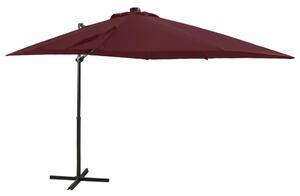 Frihängande parasoll med stång och LED vinröd 250 cm