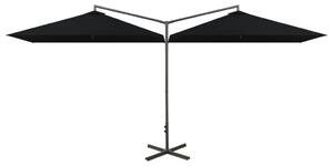 Dubbelt parasoll med stålstång svart 600x300 cm