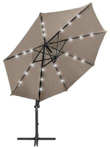 Frihängande parasoll med stång och LED taupe 300 cm