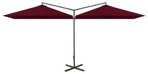 Dubbelt parasoll med stålstång vinröd 600x300 cm