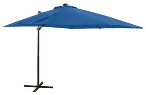 Frihängande parasoll med stång och LED azurblå 250 cm