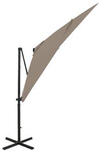 Frihängande parasoll med stång och LED taupe 250 cm