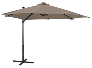 Frihängande parasoll med stång och LED taupe 300 cm