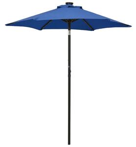 Parasoll med LED-lampor azurblå 200x211 cm aluminium