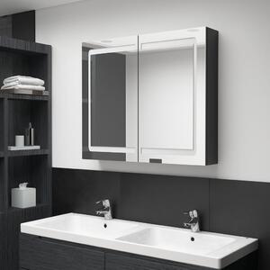 Spegelskåp med LED blank svart 80x12x68 cm