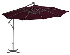 Frihängande parasoll med LED vinröd 350 cm