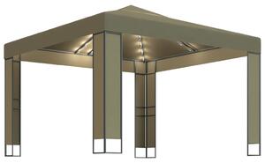 Paviljong dubbla tak och ljusslinga LED 3x3x2,7 m taupe