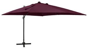Frihängande parasoll med stång och LED vinröd 300 cm