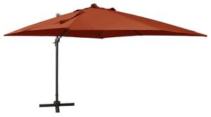 Frihängande parasoll med stång och LED terrakotta 300 cm