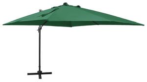 Frihängande parasoll med stång och LED grön 300 cm