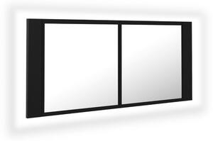 Spegelskåp med LED svart 100x12x45 cm