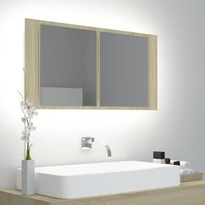 Spegelskåp med LED sonoma-ek 90x12x45 cm