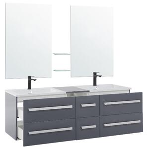 Badrumsmöbler Grå och Silver 2 Lådor Speglar Väggskåp Dubbla tvättställ Modern Beliani
