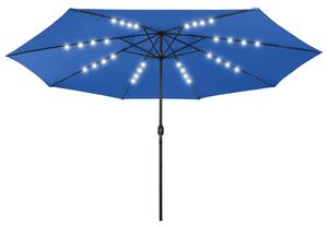Parasoll med LED-lampor och metallstång 400 cm azurblå