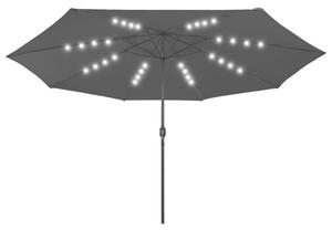 Parasoll med LED-lampor och metallstång 400 cm svart