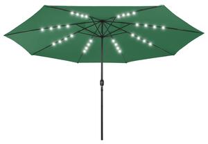 Parasoll med LED-lampor och metallstång 400 cm grön