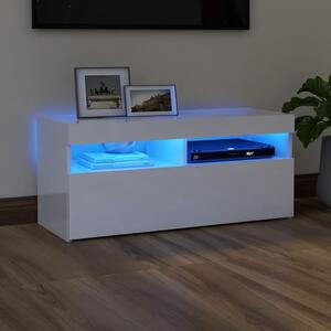 TV-bänk med LED-belysning vit högglans 90x35x40 cm