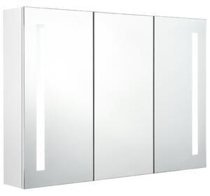 Spegelskåp med LED 89x14x62 cm glänsande vit