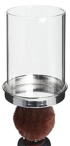 Ljushållare Silver Metall Glas Med Brun Fuskpäls 38 cm Accentstycke Bordsdekoration Bordsuppsats Glam Beliani