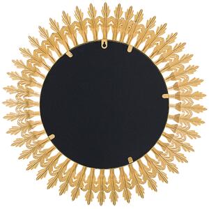 Väggmonterad Hängande Spegel Guld 60 cm Rund Solstråle Sol Form Beliani