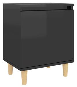 Sängbord med massiva ben svart högglans 40x30x50 cm