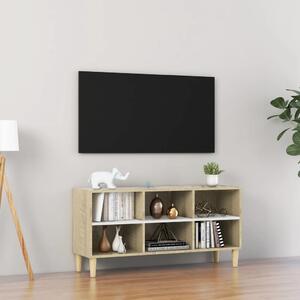 TV-bänk med massiva ben vit och sonoma-ek103,5x30x50 cm