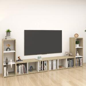 TV-skåp 4 delar vit och sonoma-ek 107x35x37 cm konstruerat trä