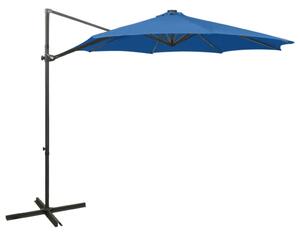 Frihängande parasoll med stång och LED azurblå 300 cm