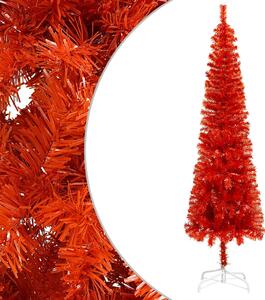 Plastgran smal med LED och julgranskulor röd 150 cm
