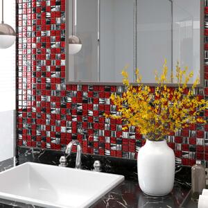 Mosaikplattor 11 st svart och röd 30x30 cm glas
