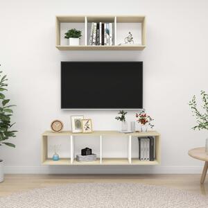 TV-skåp 2 delar vit och sonoma-ek konstruerat trä