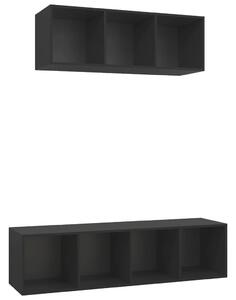 TV-skåp 2 delar svart konstruerat trä