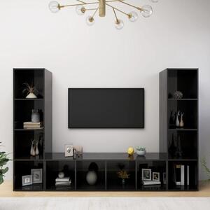 TV-skåp 3 st svart högglans 142,5x35x36,5 cm spånskiva