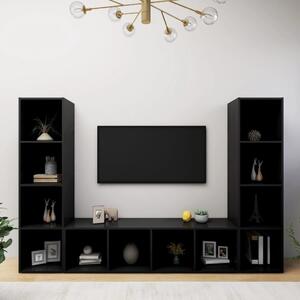 TV-bänk 3 delar svart 142,5x35x36,5 cm spånskiva