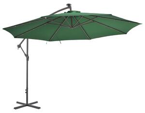 Frihängande parasoll med LED metallstång 350 cm grön