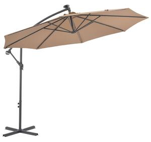 Frihängande parasoll med LED och stålstång 300 cm taupe