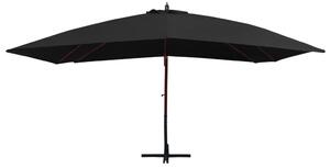 Hängande parasoll med trästång 400x300 cm svart
