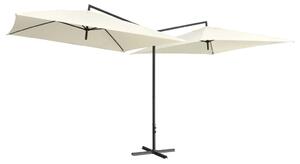 Dubbelt parasoll med stålstång 250x250 cm sandvit