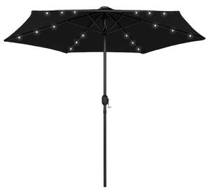 Parasoll med LED-lampor och aluminiumstång 270 cm svart